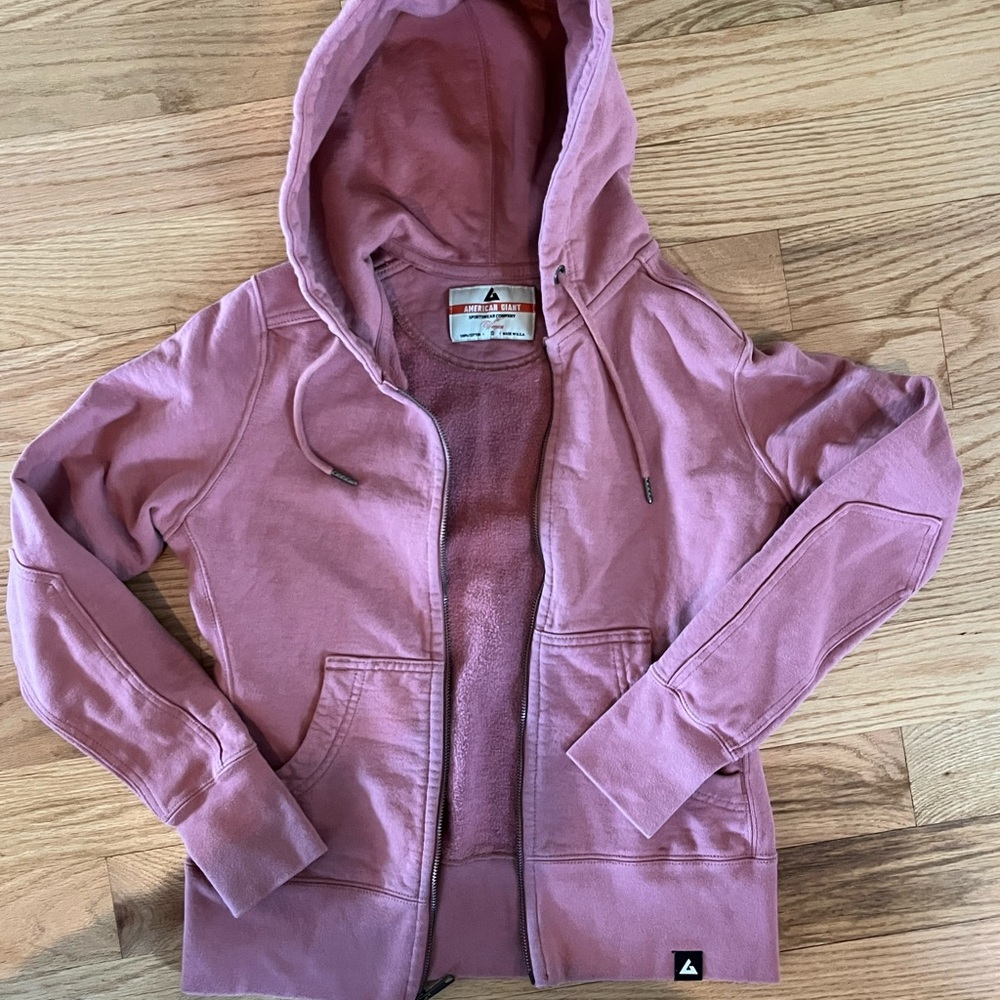 American Giant Women's classic full zip Hoodie in Soft Pink